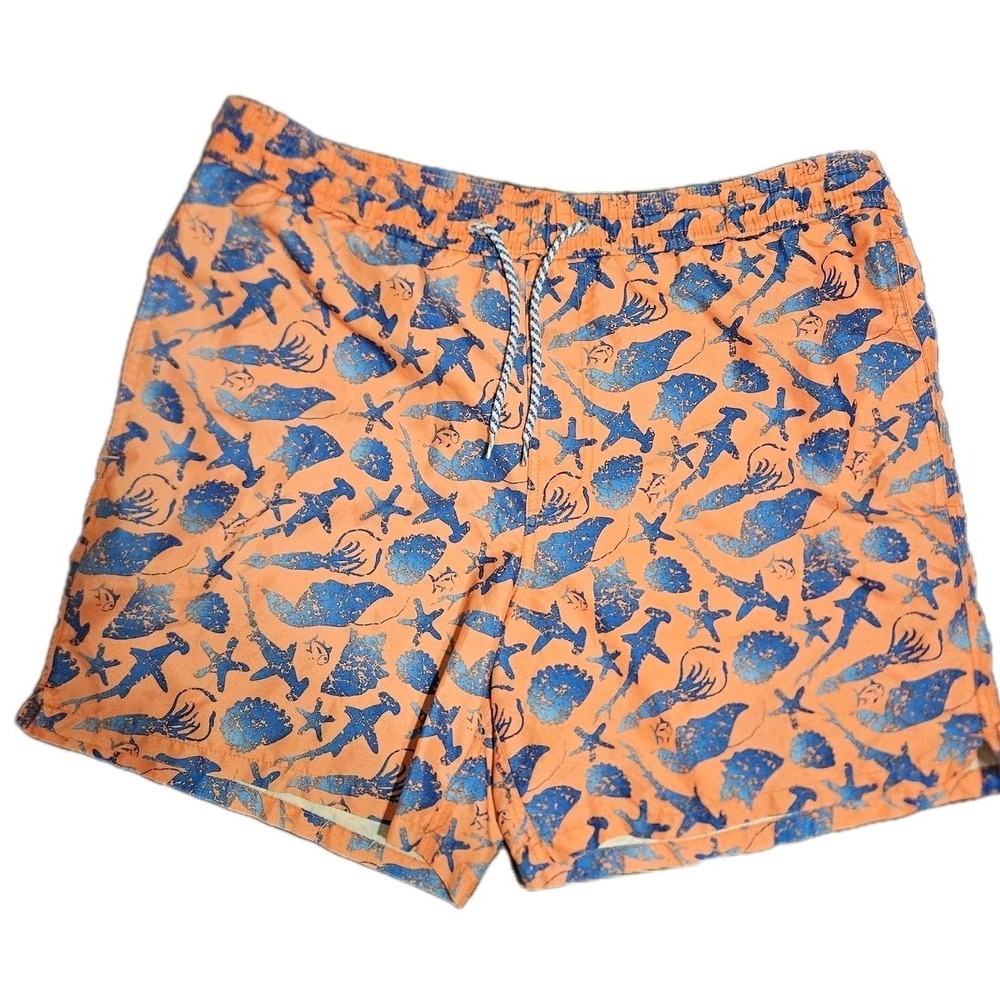 Southern Tide Swimming Board Shorts Mens Size Small Blue Shark Tropical Design